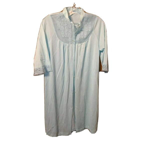 Vintage Texsheen Nylon Nightgown Robe Sz S Small Blue Lace - Picture 1 of 5